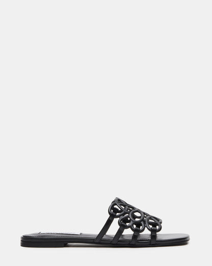Steve Madden LOTUS Black Leather Square-Toe Slide Women's Sandal