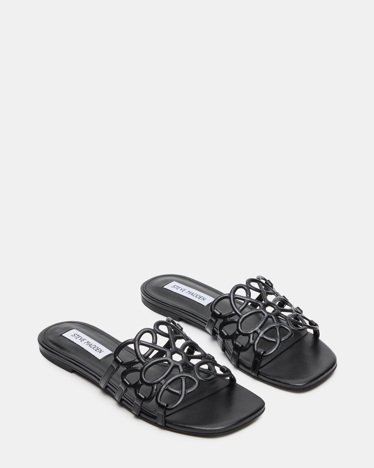 Steve Madden LOTUS Black Leather Square-Toe Slide Women's Sandal