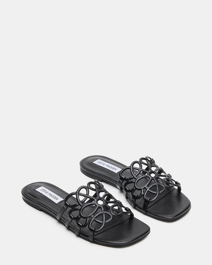 Steve Madden LOTUS Black Leather Square-Toe Slide Women's Sandal