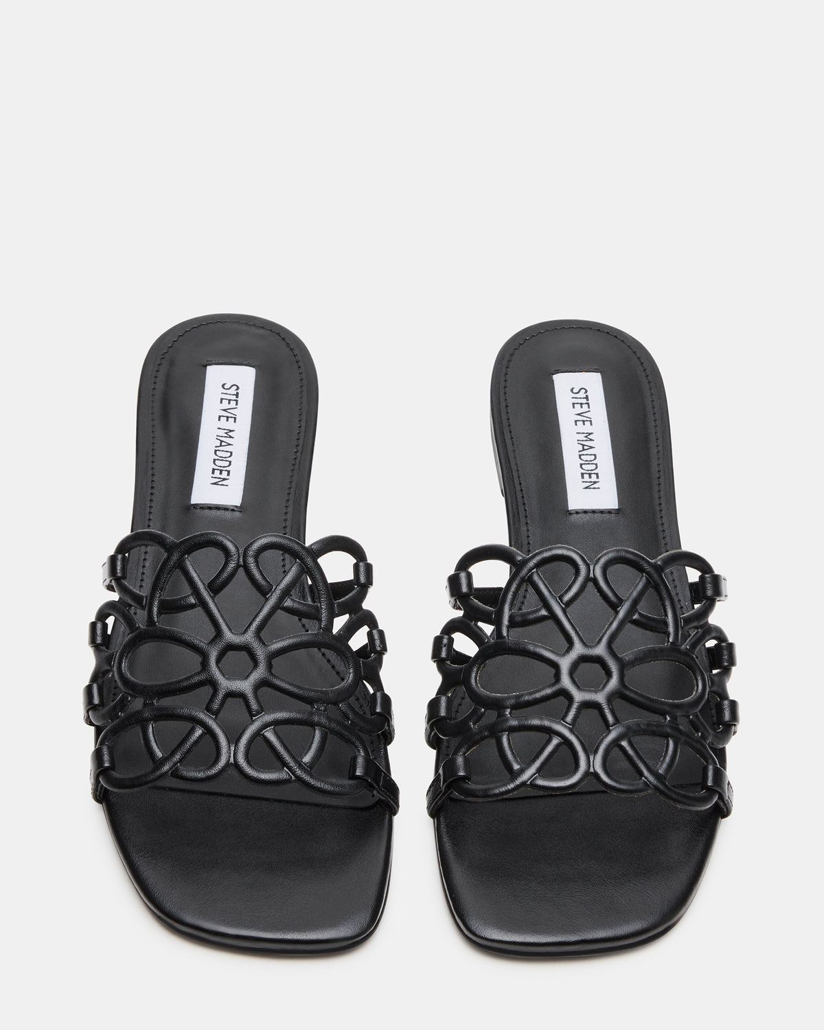 Steve Madden LOTUS Black Leather Square-Toe Slide Women's Sandal