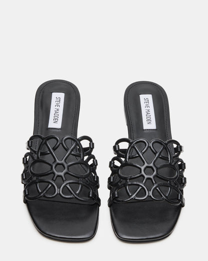 Steve Madden LOTUS Black Leather Square-Toe Slide Women's Sandal