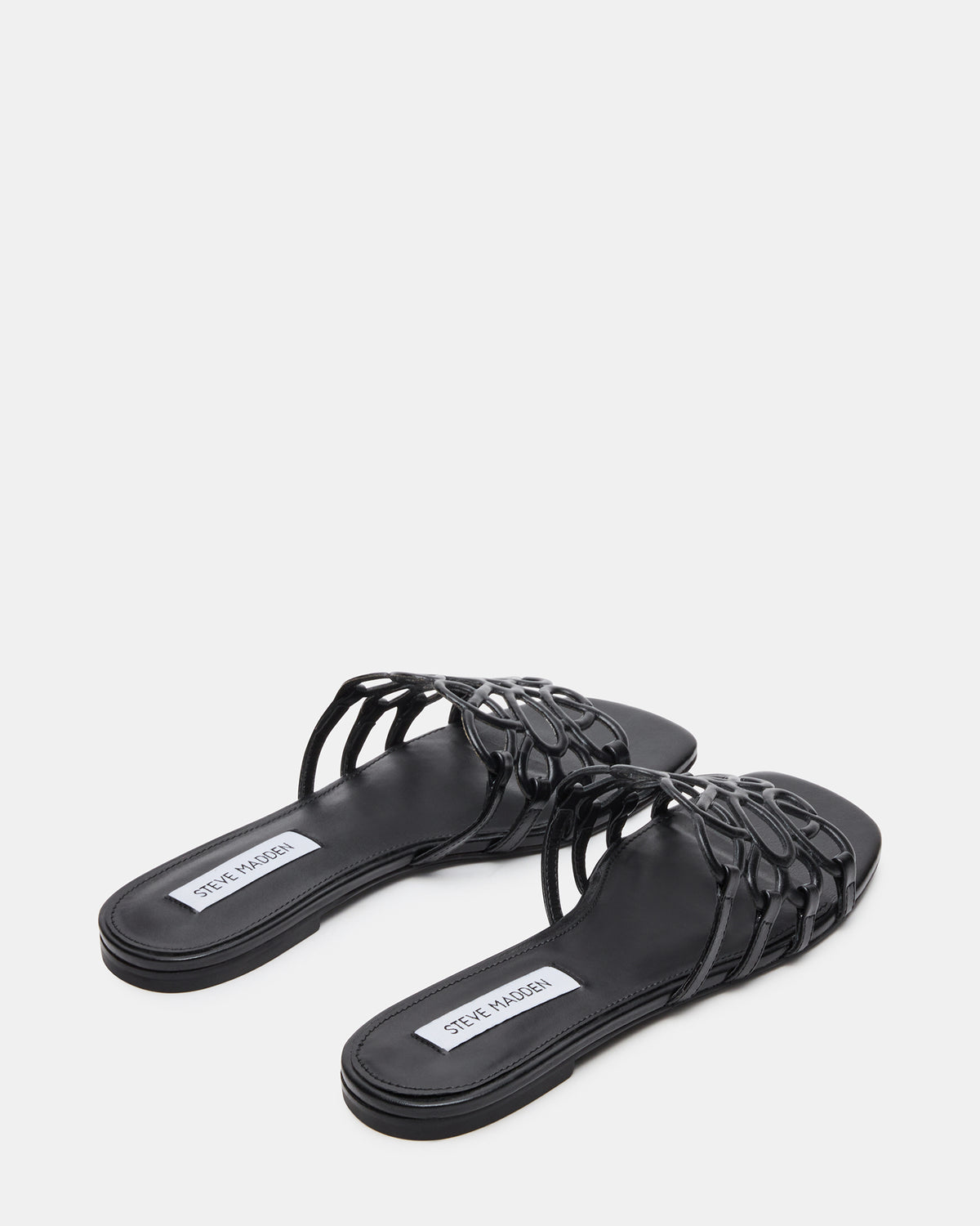 Steve Madden LOTUS Black Leather Square-Toe Slide Women's Sandal