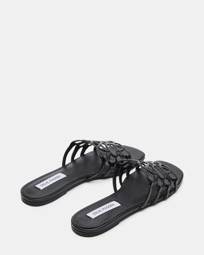 Steve Madden LOTUS Black Leather Square-Toe Slide Women's Sandal