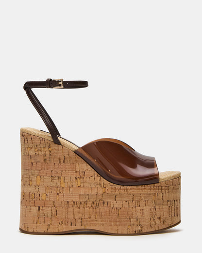 Steve Madden SINAI Brown Square-Toe Platform Wedge Strappy Women's Sandal