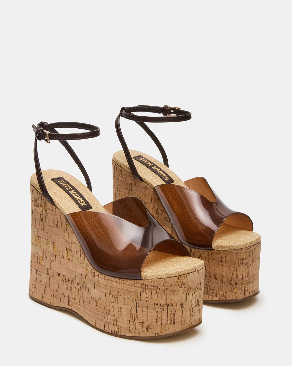 Steve Madden SINAI Brown Square-Toe Platform Wedge Strappy Women's Sandal