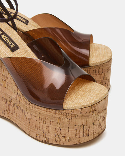 Steve Madden SINAI Brown Square-Toe Platform Wedge Strappy Women's Sandal