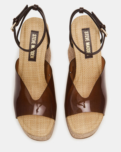 Steve Madden SINAI Brown Square-Toe Platform Wedge Strappy Women's Sandal
