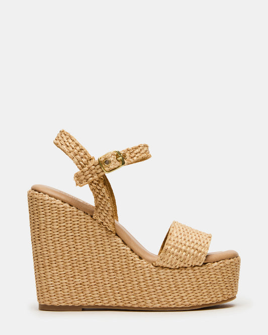 Steve Madden PALM Natural Raffia Platform Wedge Women's Sandal