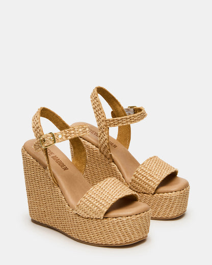 Steve Madden PALM Natural Raffia Platform Wedge Women's Sandal