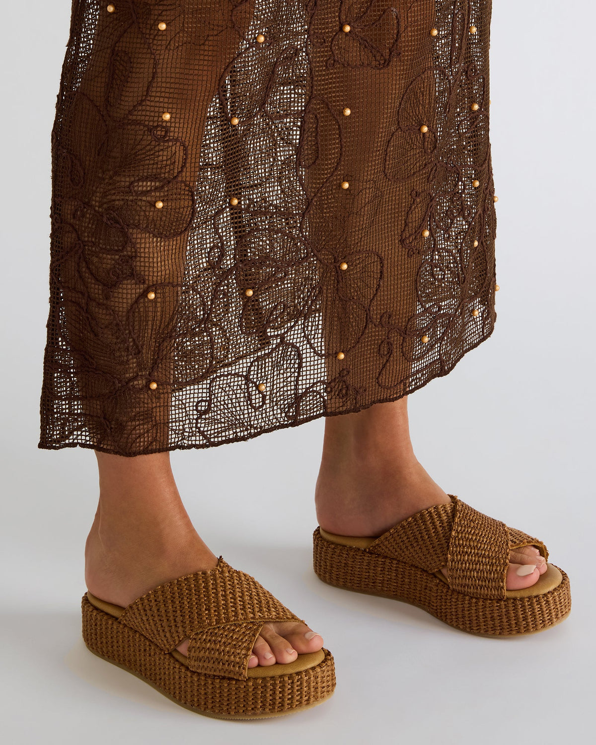 Steve Madden TULUM Brown Raffia Platform Flatform Women's Sandal