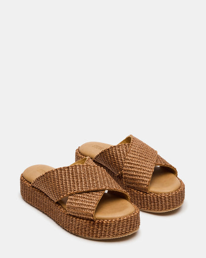 Steve Madden TULUM Brown Raffia Platform Flatform Women's Sandal