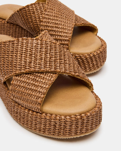 Steve Madden TULUM Brown Raffia Platform Flatform Women's Sandal