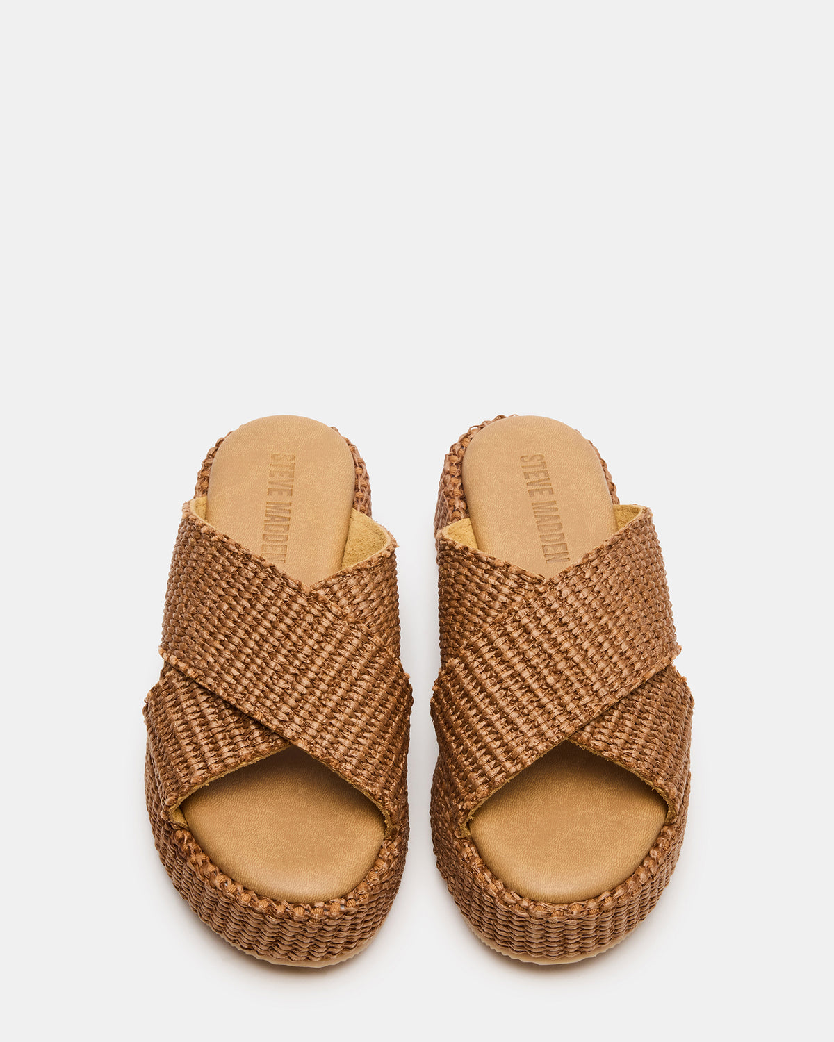 Steve Madden TULUM Brown Raffia Platform Flatform Women's Sandal