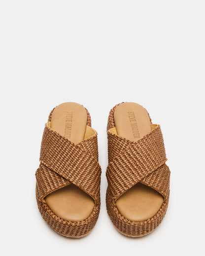 Steve Madden TULUM Brown Raffia Platform Flatform Women's Sandal
