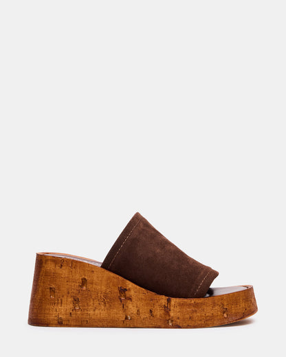 Steve Madden CELLAR Brown Suede Platform Wedge Square-Toe Women's Sandal