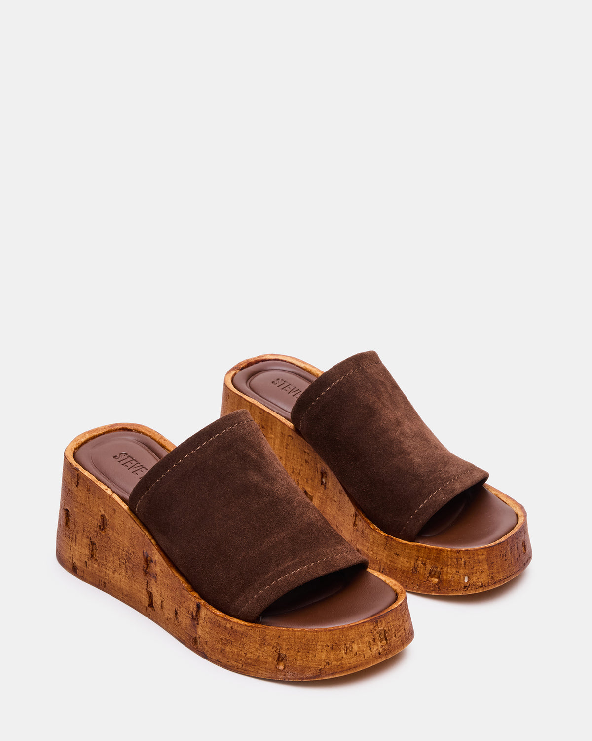 Steve Madden CELLAR Brown Suede Platform Wedge Square-Toe Women's Sandal