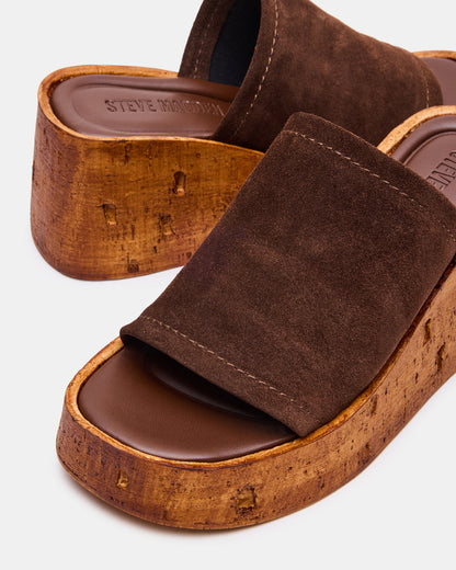 Steve Madden CELLAR Brown Suede Platform Wedge Square-Toe Women's Sandal