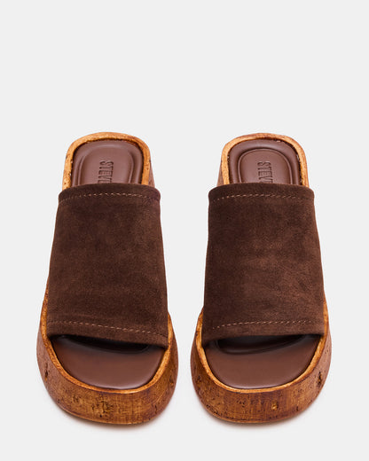 Steve Madden CELLAR Brown Suede Platform Wedge Square-Toe Women's Sandal