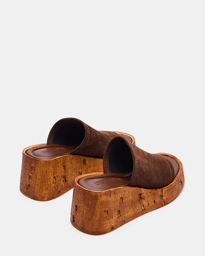 Steve Madden CELLAR Brown Suede Platform Wedge Square-Toe Women's Sandal