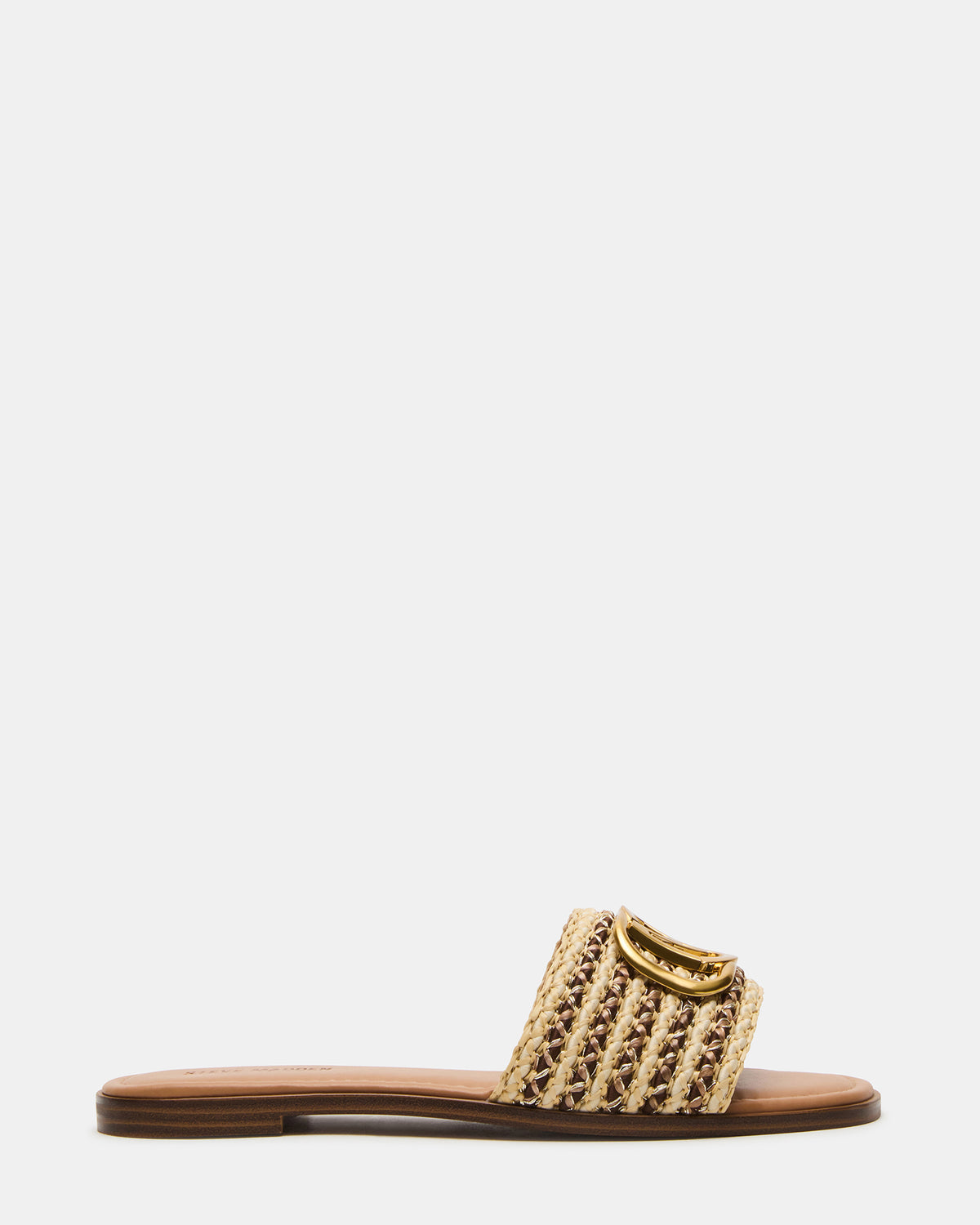 Steve Madden KORA Brown Raffia Gold Detail Slide Women's Sandal