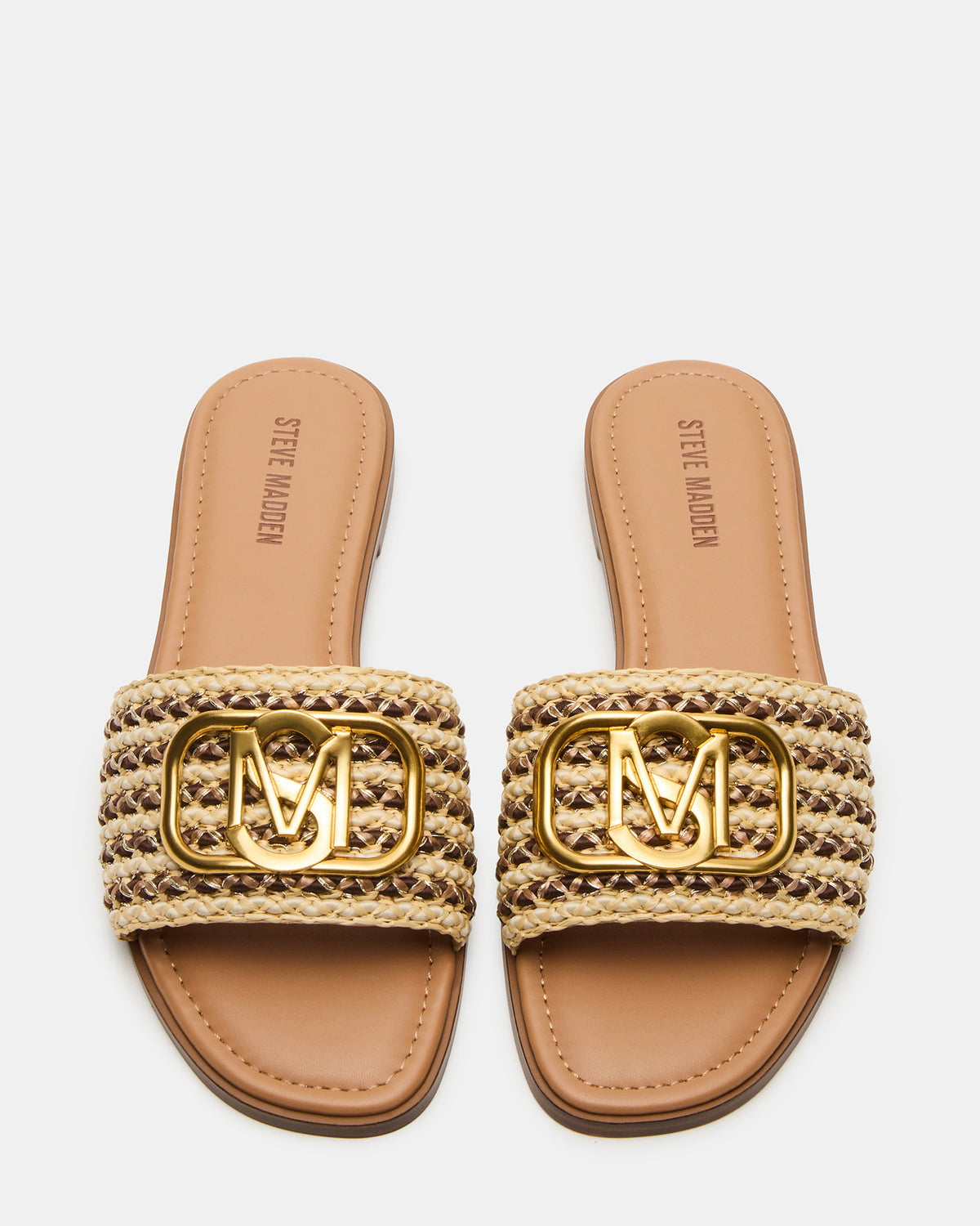 Steve Madden KORA Brown Raffia Gold Detail Slide Women's Sandal