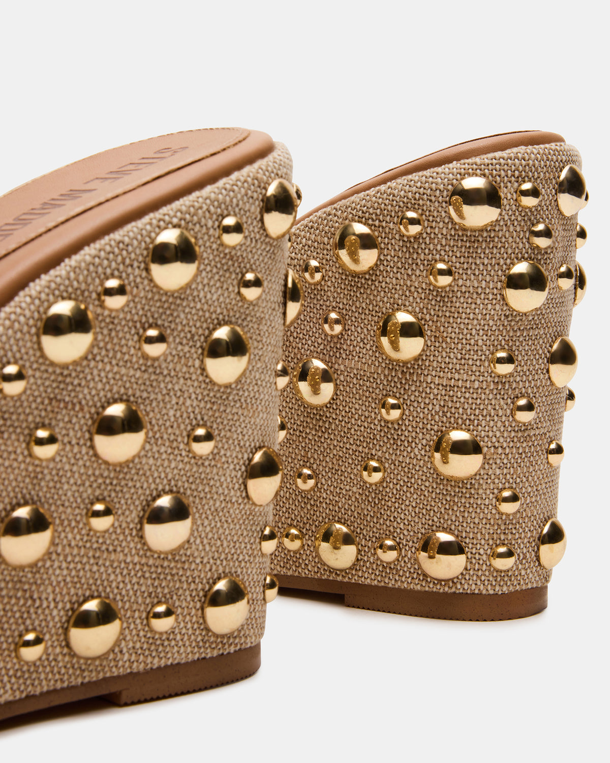 Steve Madden CAYMAN Natural Mini Studs Platform Square-Toe Wedge Women's Sandal