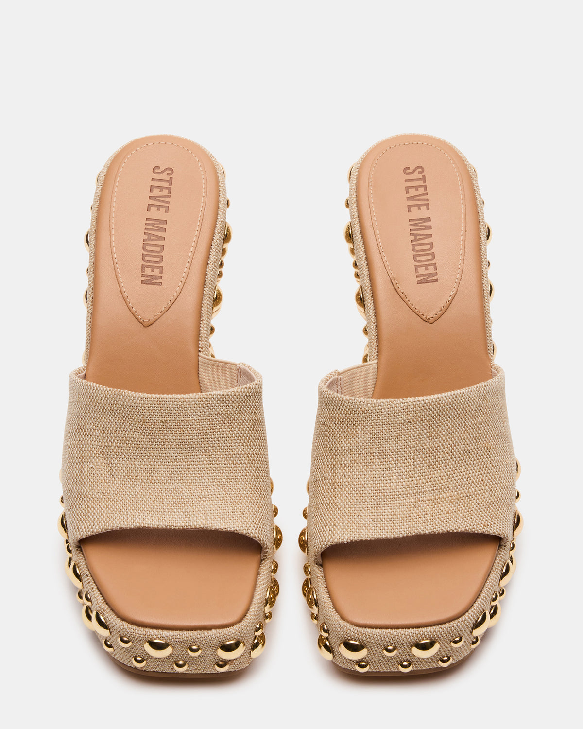 Steve Madden CAYMAN Natural Mini Studs Platform Square-Toe Wedge Women's Sandal