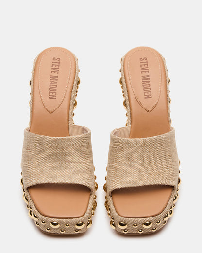 Steve Madden CAYMAN Natural Mini Studs Platform Square-Toe Wedge Women's Sandal
