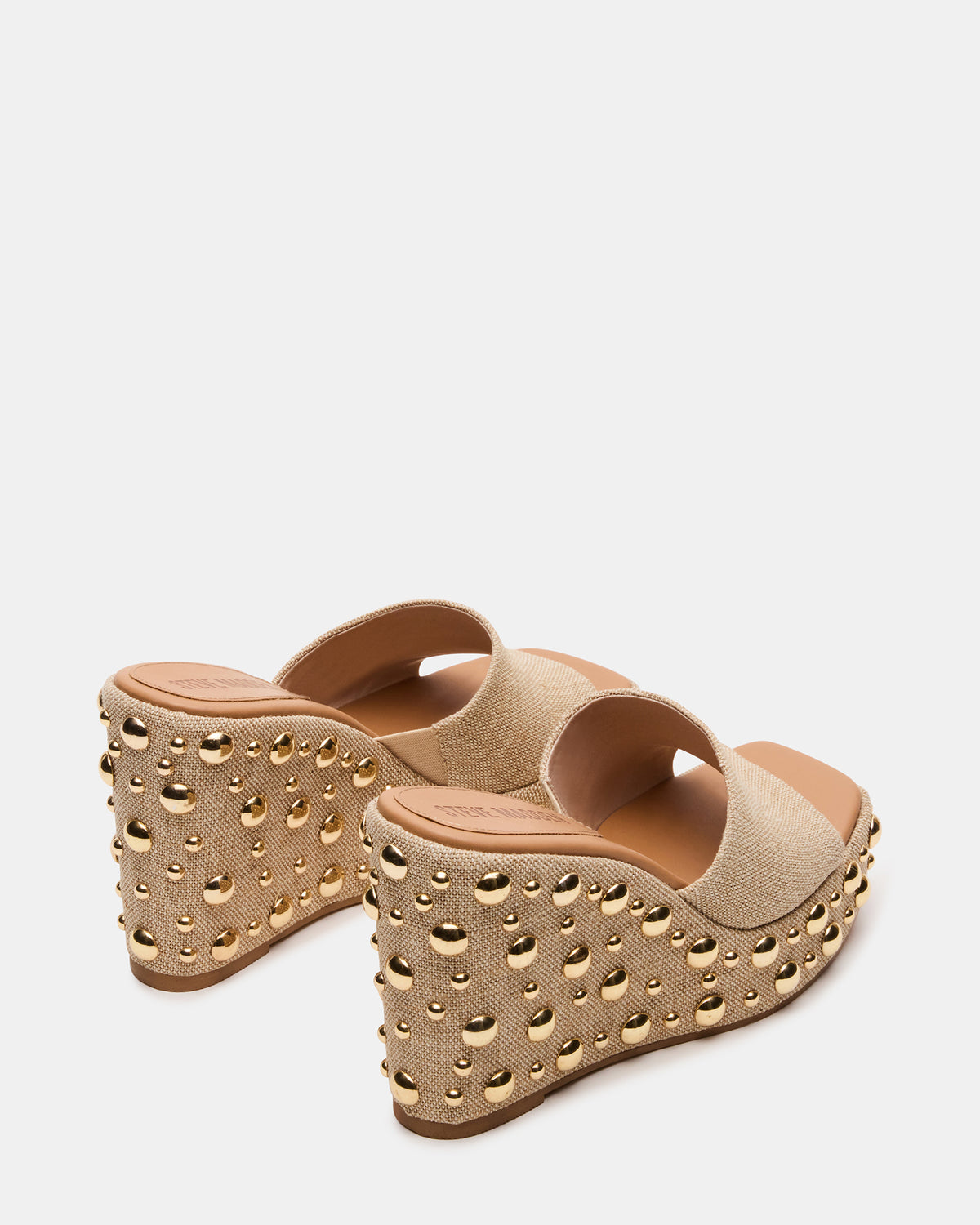 Steve Madden CAYMAN Natural Mini Studs Platform Square-Toe Wedge Women's Sandal