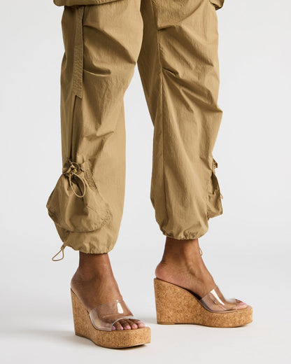 Steve Madden CAYMAN Natural Mini Studs Platform Square-Toe Wedge Women's Sandal