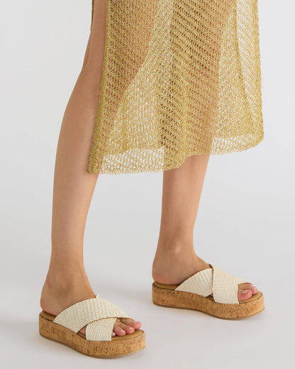 Steve Madden TULUM Bone Raffia Platform Flatform Women's Sandal