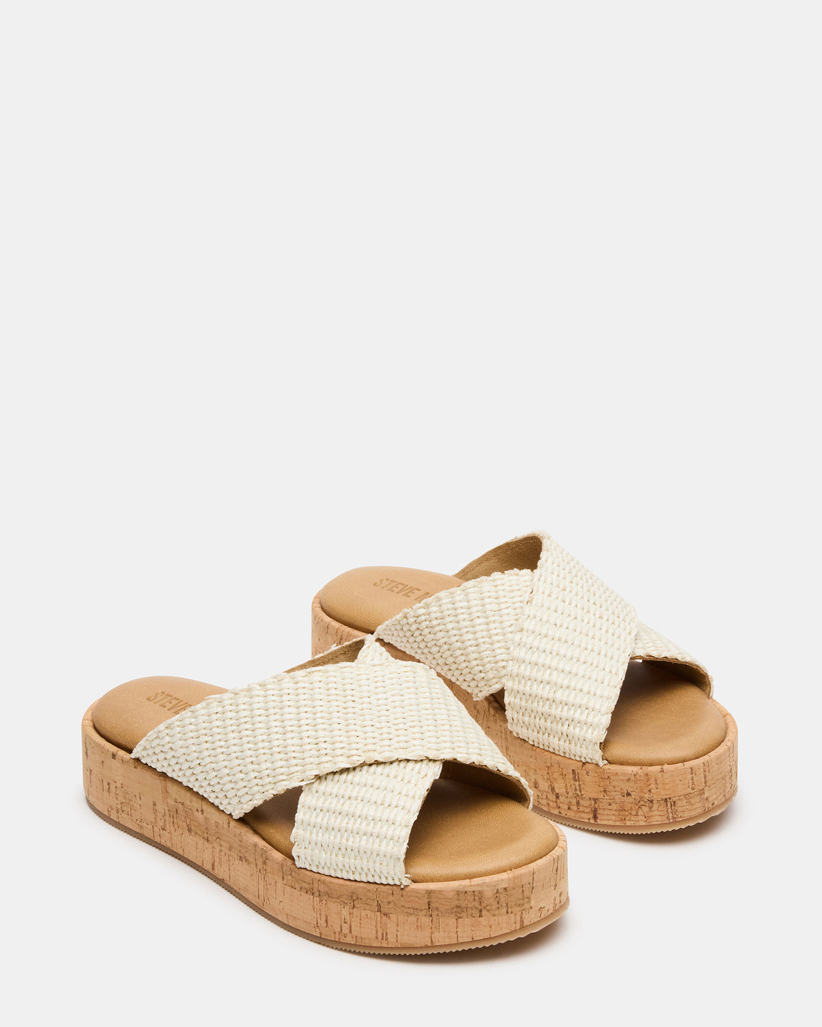Steve Madden TULUM Bone Raffia Platform Flatform Women's Sandal