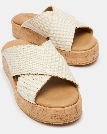 Steve Madden TULUM Bone Raffia Platform Flatform Women's Sandal