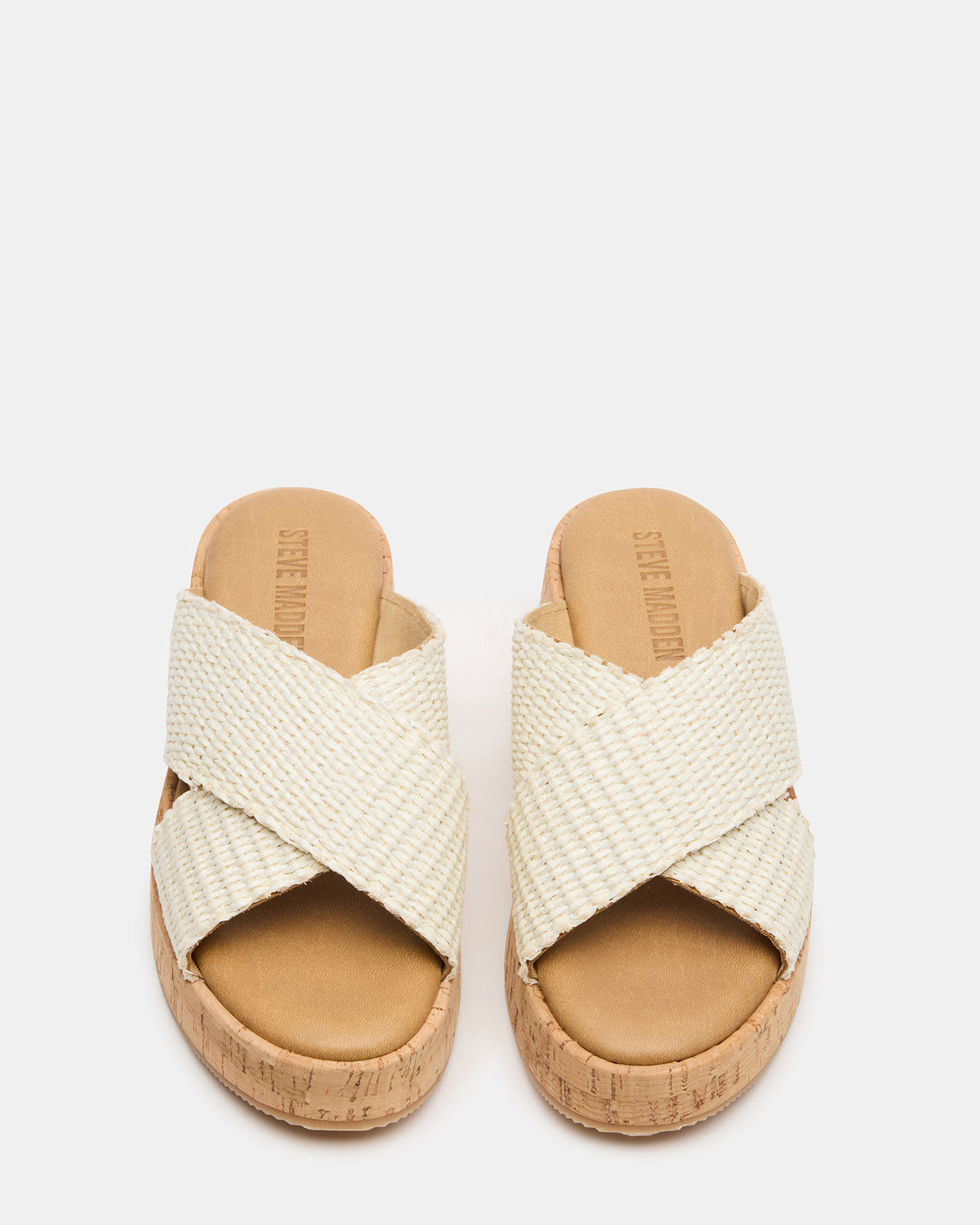 Steve Madden TULUM Bone Raffia Platform Flatform Women's Sandal