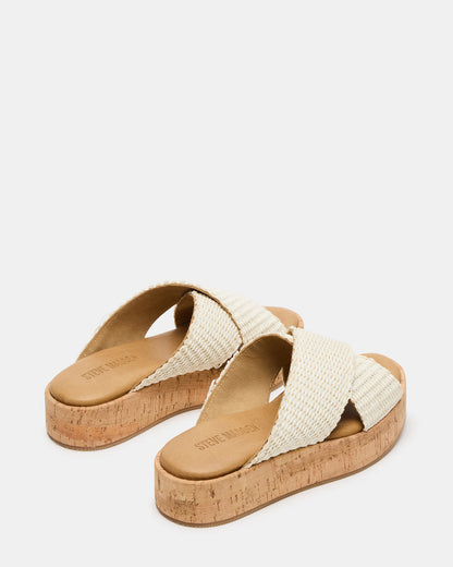 Steve Madden TULUM Bone Raffia Platform Flatform Women's Sandal