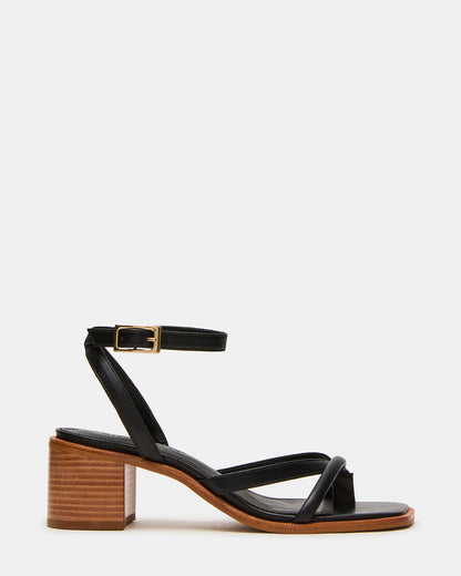 Steve Madden TILLY Black Leather Square-Toe Block Heel Strappy Women's Sandal