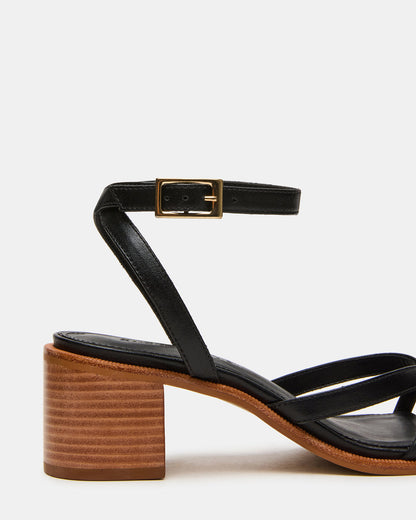 Steve Madden TILLY Black Leather Square-Toe Block Heel Strappy Women's Sandal