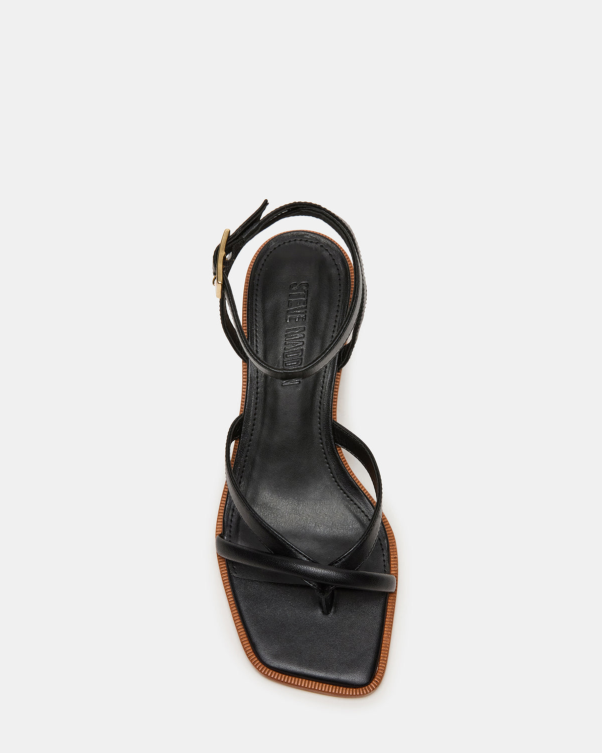 Steve Madden TILLY Black Leather Square-Toe Block Heel Strappy Women's Sandal