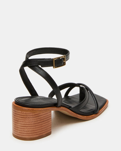 Steve Madden TILLY Black Leather Square-Toe Block Heel Strappy Women's Sandal