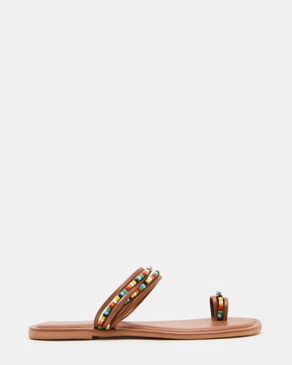 Steve Madden NABILA Tan Multi Sqaure-Toe Beaded Women's Sandal