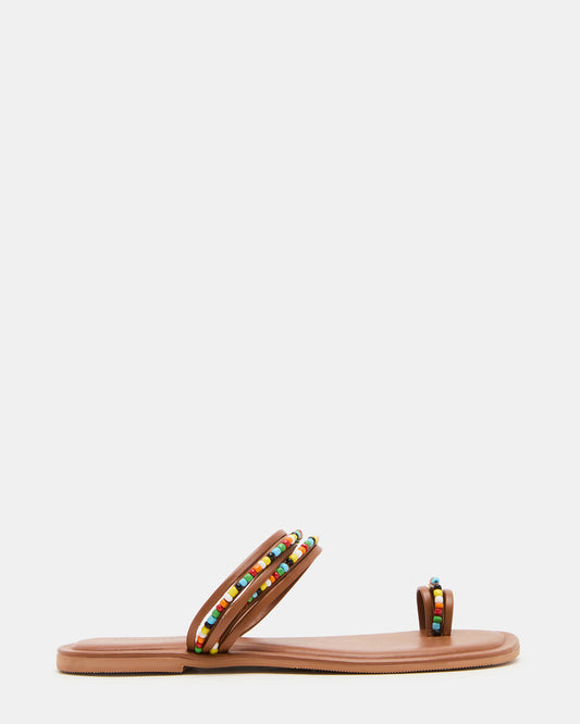 Steve Madden NABILA Tan Multi Sqaure-Toe Beaded Women's Sandal