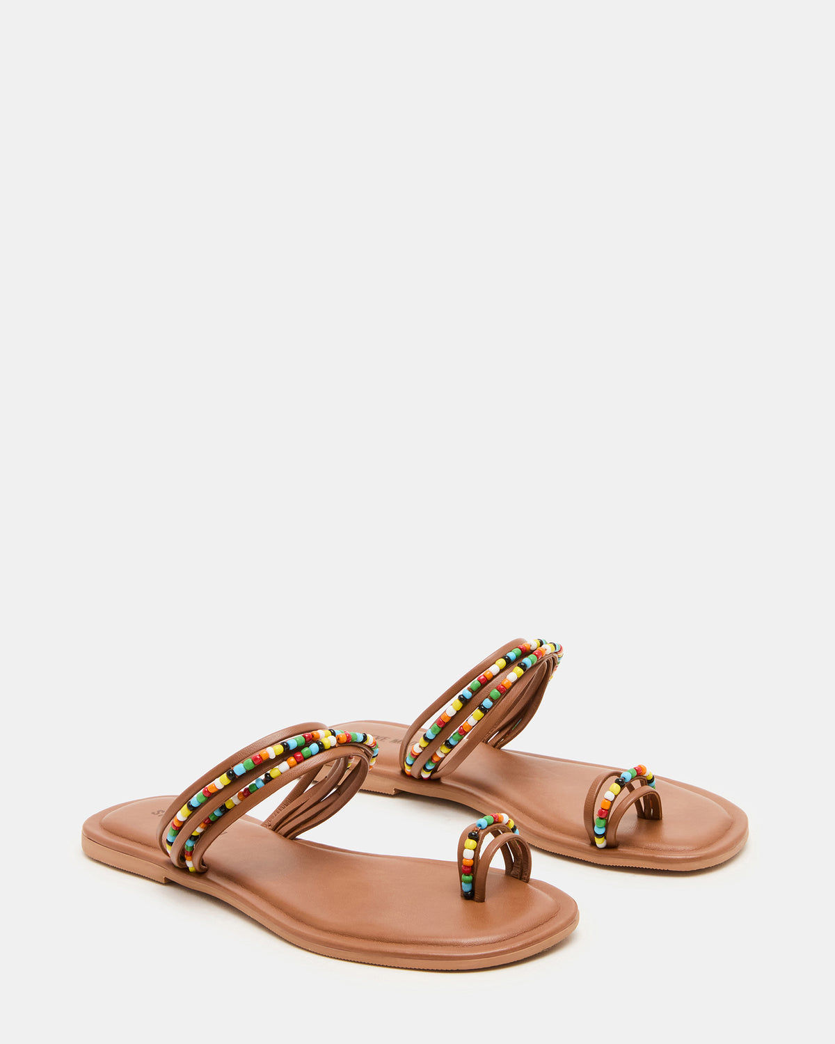 Steve Madden NABILA Tan Multi Sqaure-Toe Beaded Women's Sandal