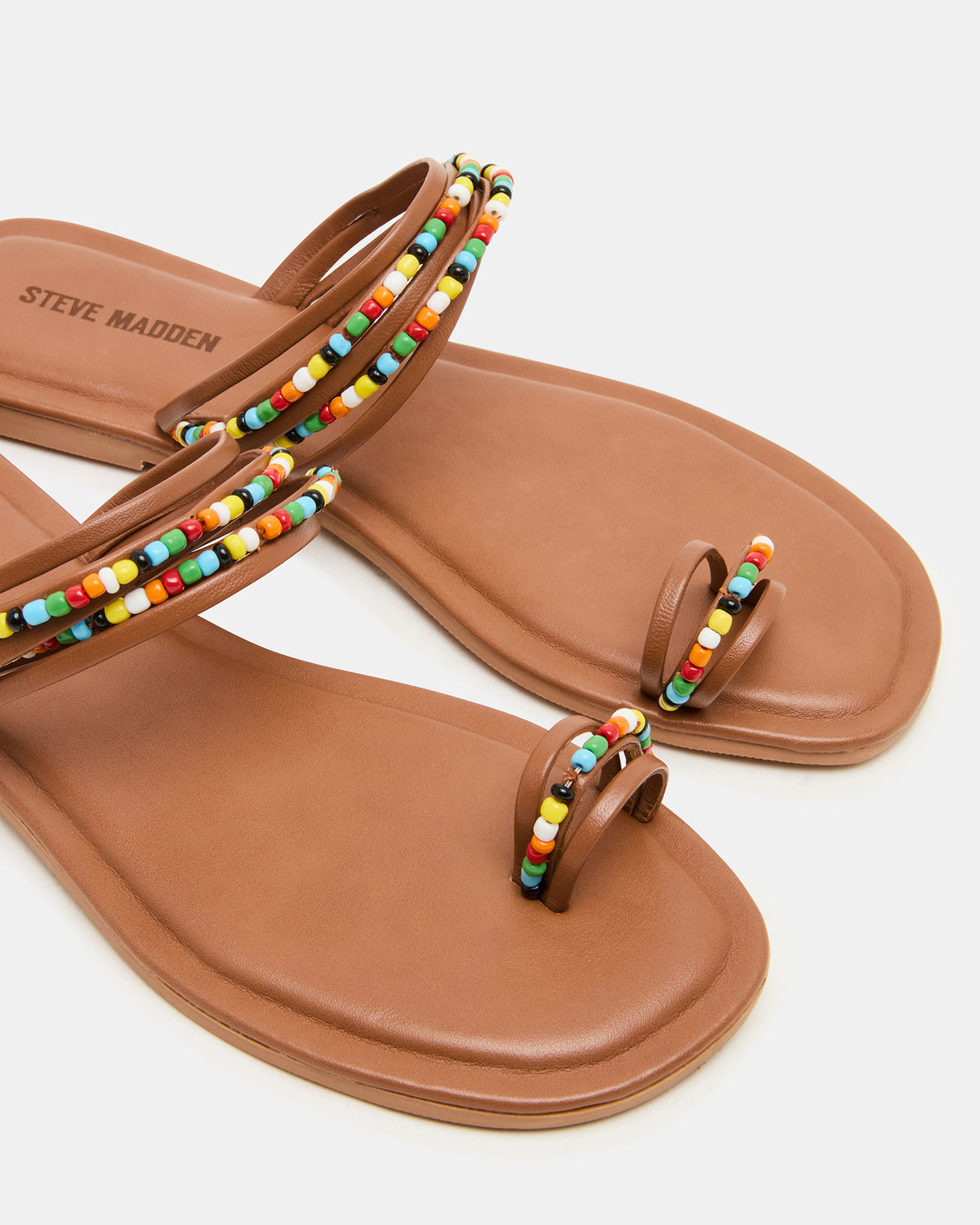 Steve Madden NABILA Tan Multi Sqaure-Toe Beaded Women's Sandal