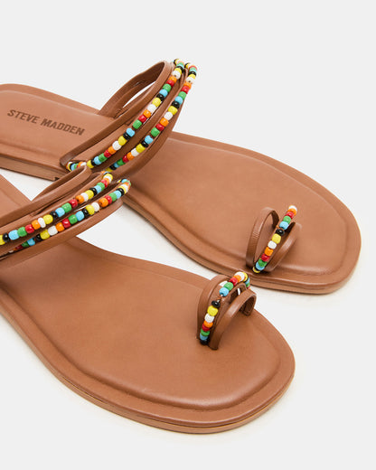 Steve Madden NABILA Tan Multi Sqaure-Toe Beaded Women's Sandal