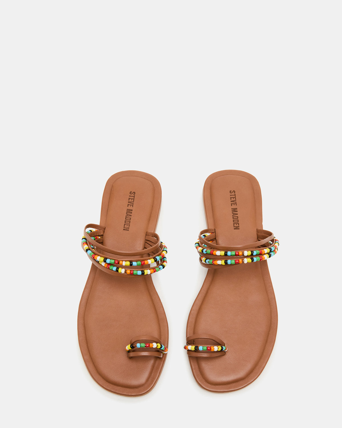 Steve Madden NABILA Tan Multi Sqaure-Toe Beaded Women's Sandal