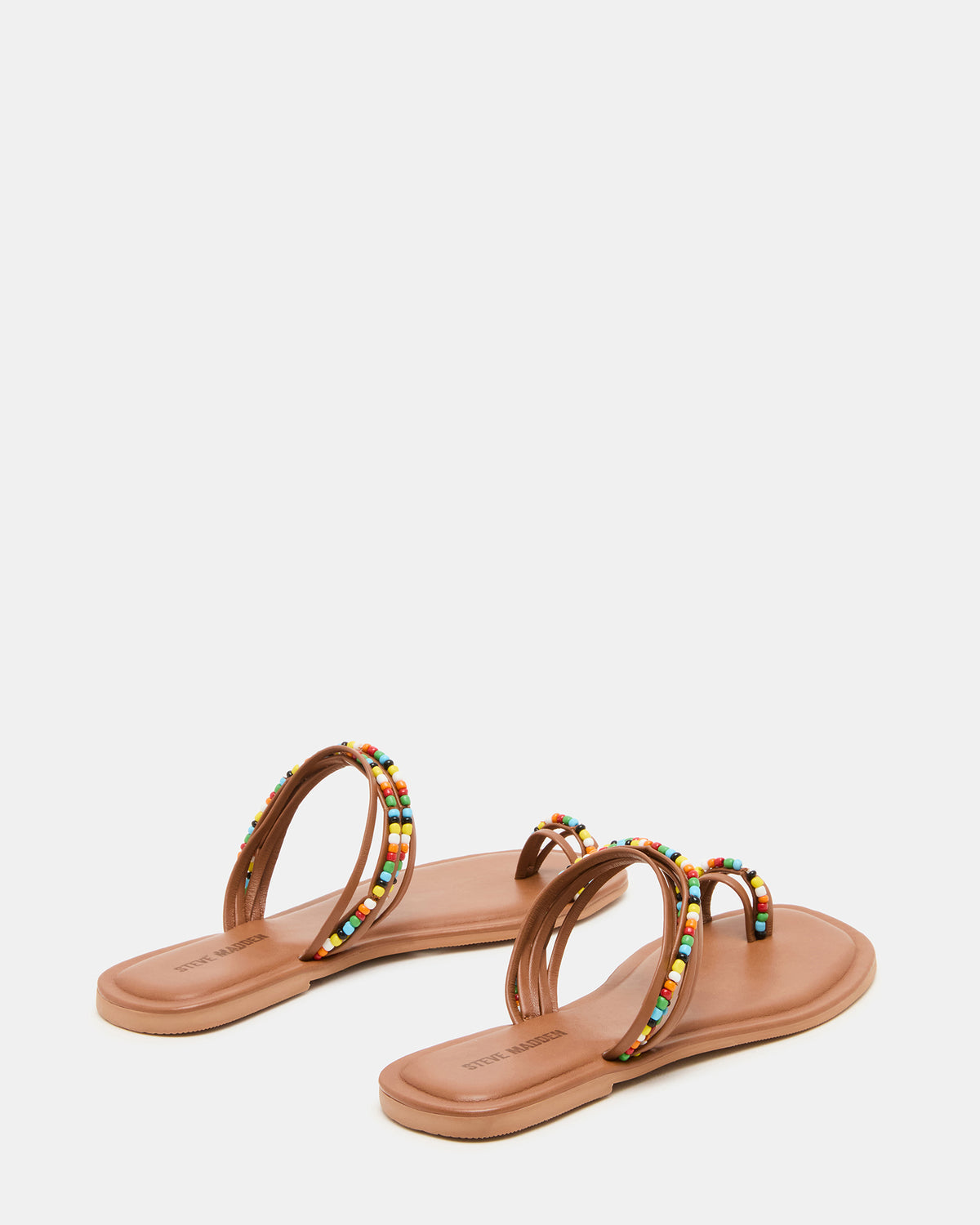 Steve Madden NABILA Tan Multi Sqaure-Toe Beaded Women's Sandal