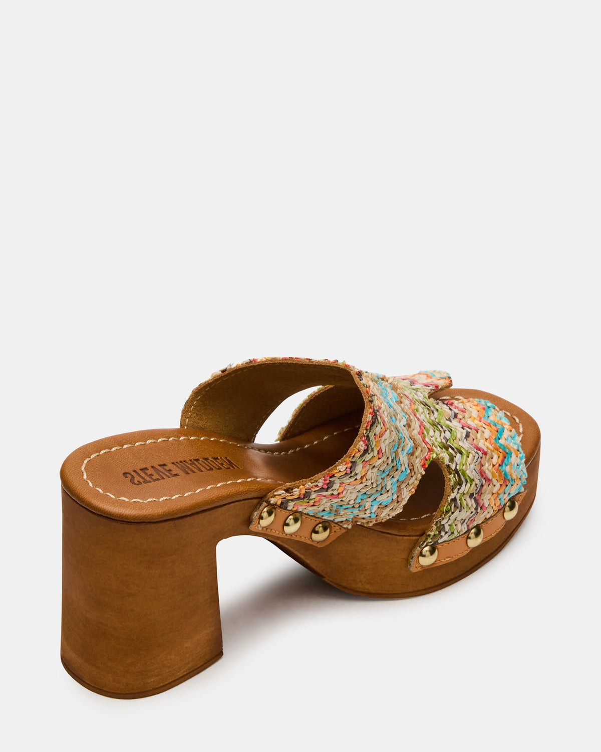 Steve Madden SUNKISSED Multi Raffia Platform Block Heel Studded Women's Sandal