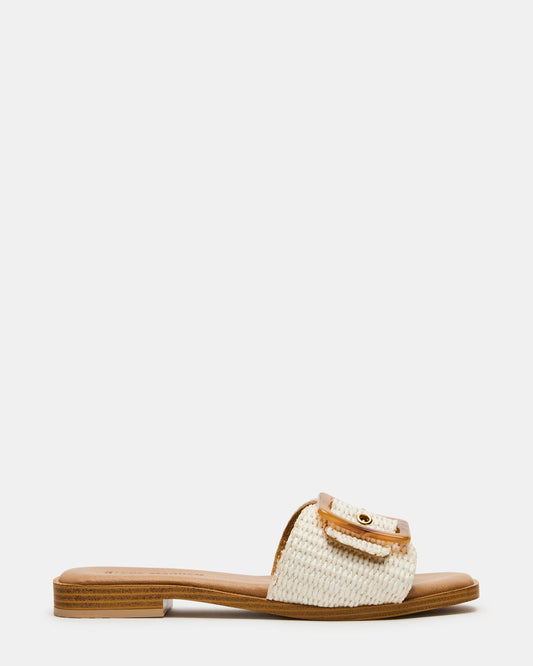 Steve Madden HAPP Bone Square-Toe Raffia Slide Women's Sandal