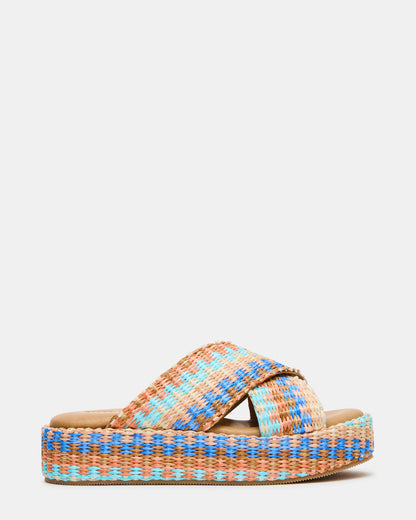 Steve Madden TULUM Raffia Multi Platform Flatform Women's Sandal