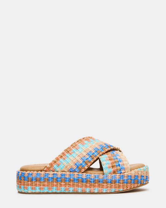 Steve Madden TULUM Raffia Multi Platform Flatform Women's Sandal